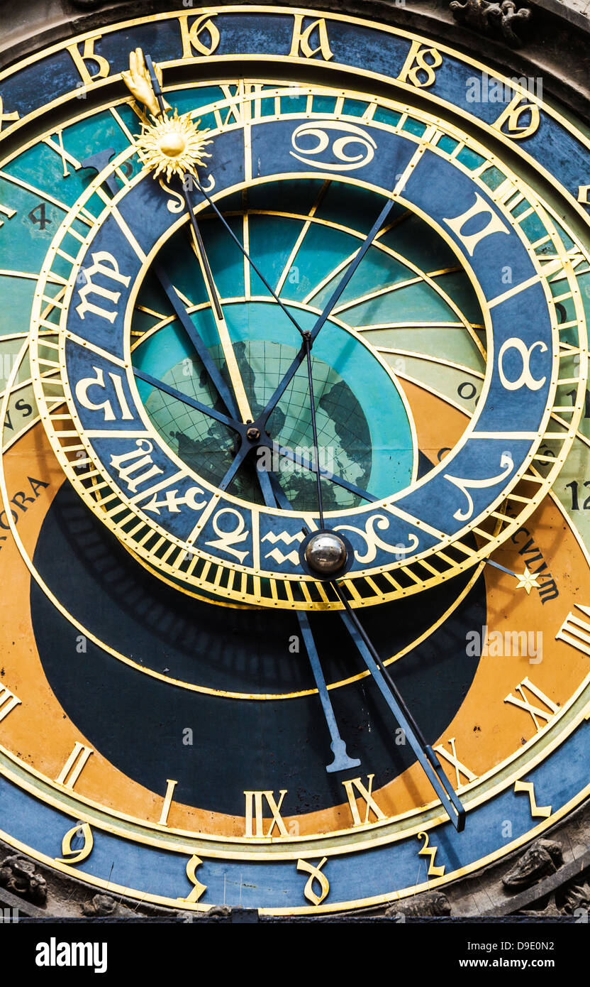 Die astronomische Uhr oder Prager Orloj (Pražský Orloj) auf das Rathaus (Town) in den Altstädter Ring in Prag, Tschechische Republik. Stockfoto