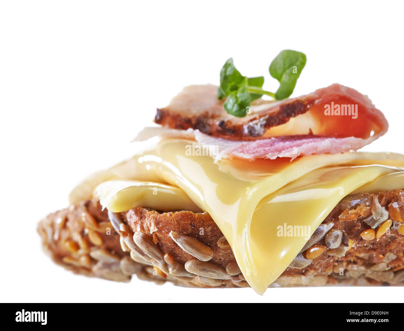 Sandwich mit geschmolzenem Käse und Rauchfleisch Stockfoto