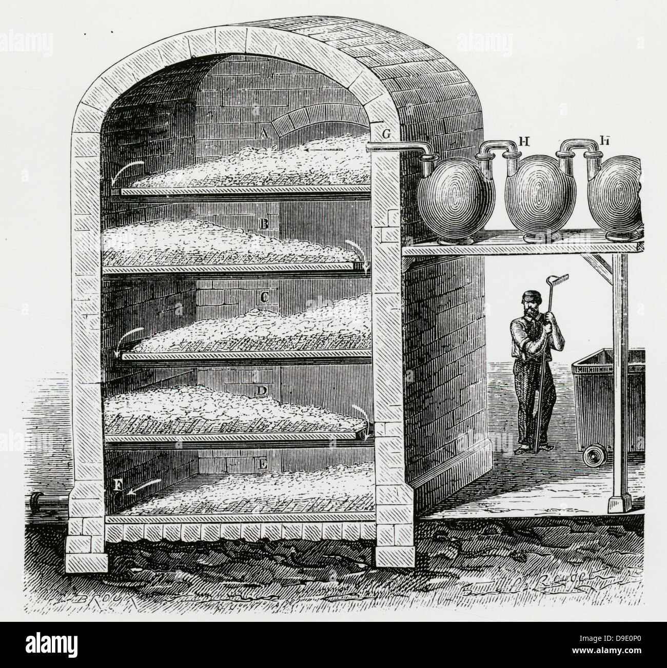 Papierherstellung: bleichen Lumpen mit Chlorgas gereinigt. Gravur, c1870. Stockfoto