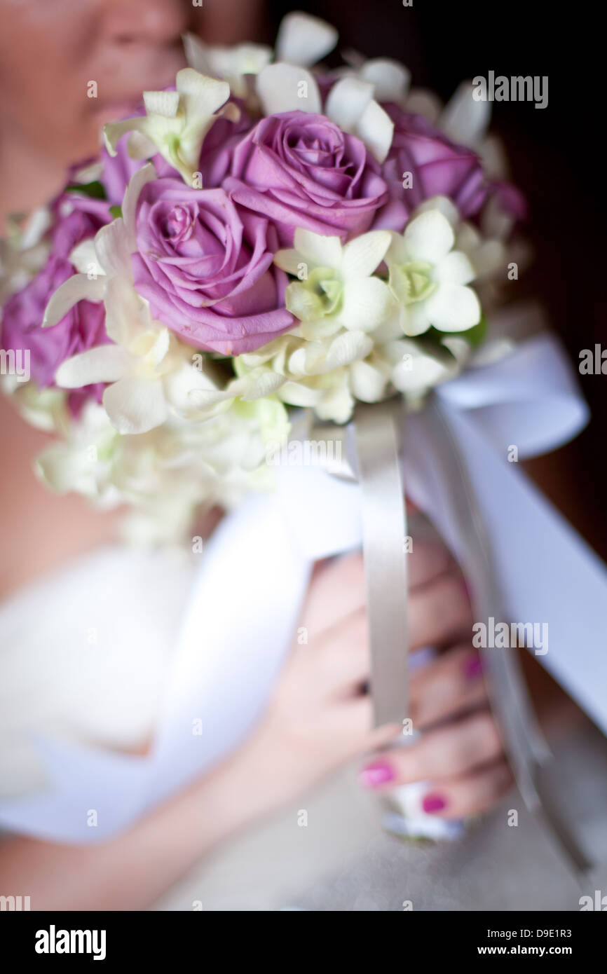 Blumenstrauß in der Hand der Braut Hochzeit Stockfoto