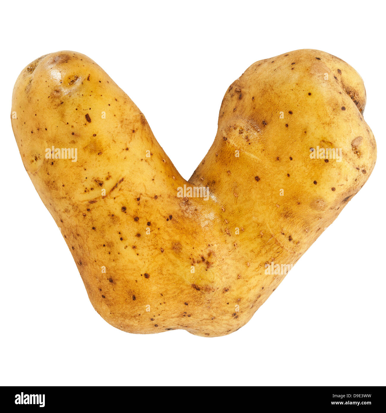 Eine Herz-Form-Kartoffel auf weißem Hintergrund Stockfoto