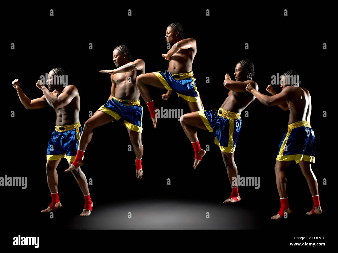 Mehrfachbelichtung der jungen männlichen boxer Stockfoto