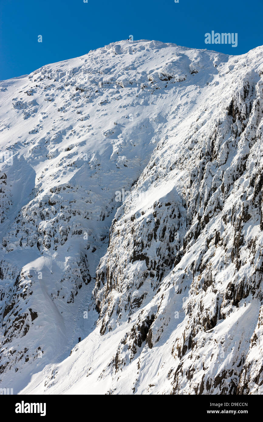 Winter Klettern auf Snowdon (Yr Wyddfa), Snowdonia-Nationalpark, Wales, UK, Europa. Stockfoto