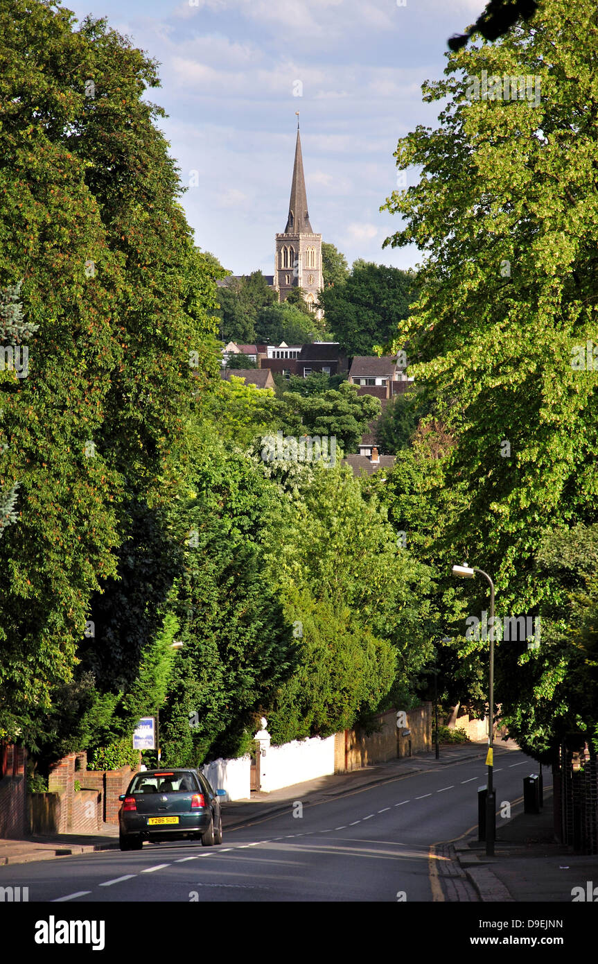 Blick von Wimbledon Hill, Wimbledon, London Borough von Merton, Greater London, England, Vereinigtes Königreich Stockfoto