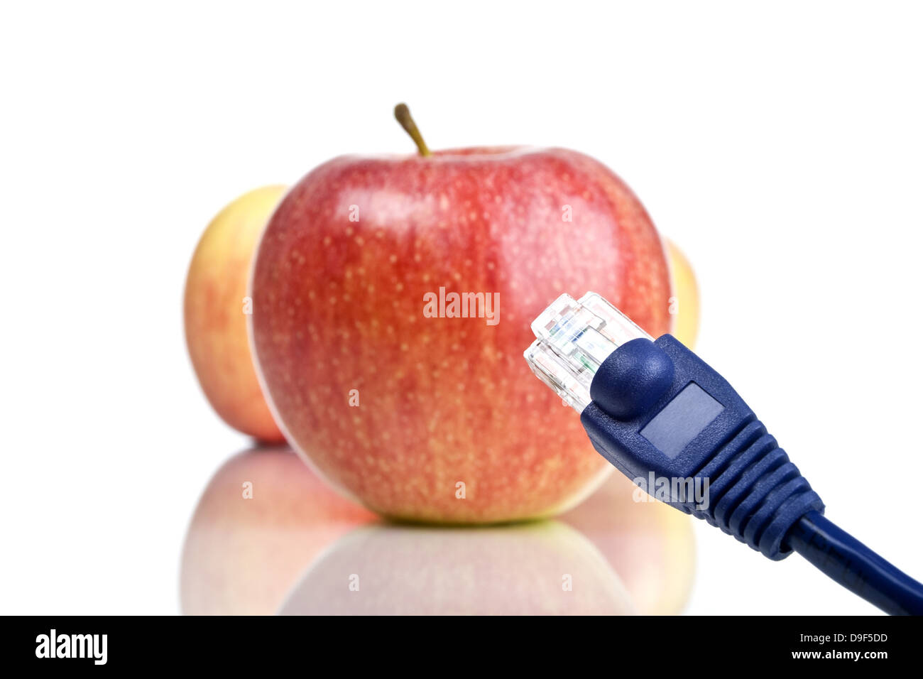 Apfel mit Netzwerkkabel Apple mit Netzwerkkabel Stockfoto