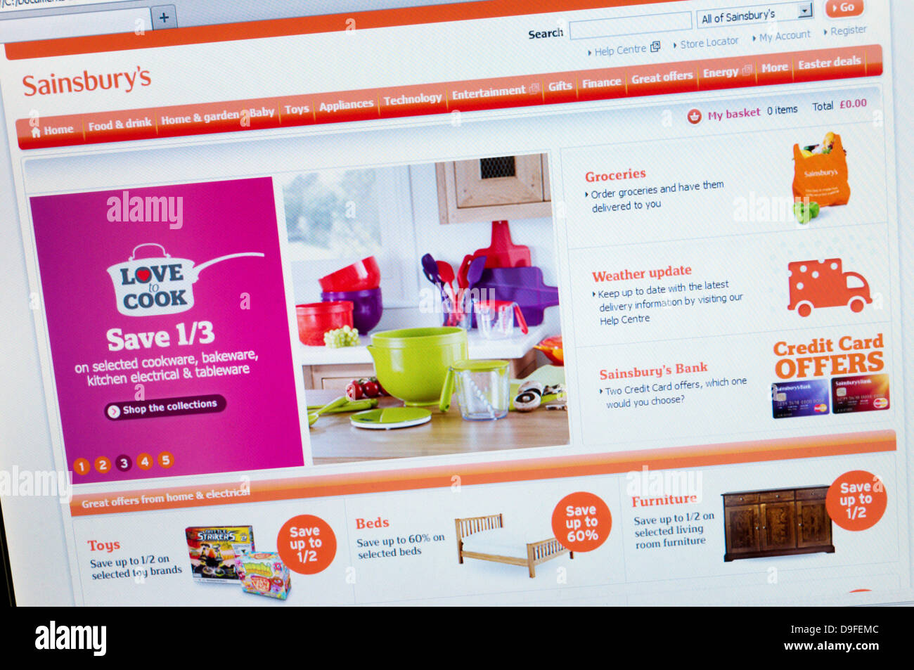 Sainsbury Supermarkt-Website Stockfoto