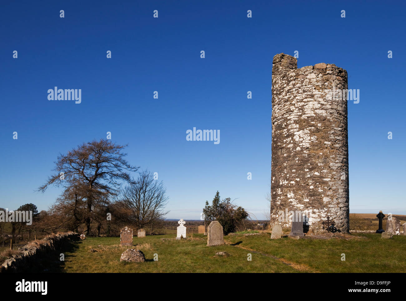 11. Jahrhundert sagte Rundturm, In ein Kloster-Website von St. Patrick, alte Kilcullen, County Kildare, Irland gegründet werden Stockfoto