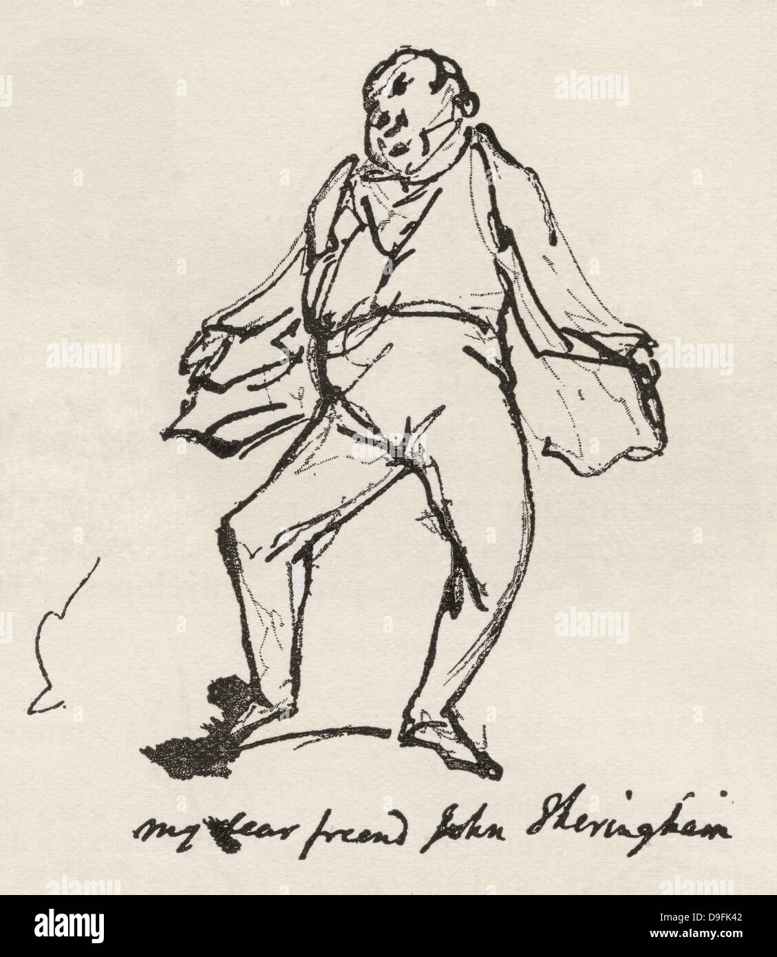 Eine Feder und Tinte Skizze von George Cruikshank seines Freundes Mr John Sheringham. Stockfoto