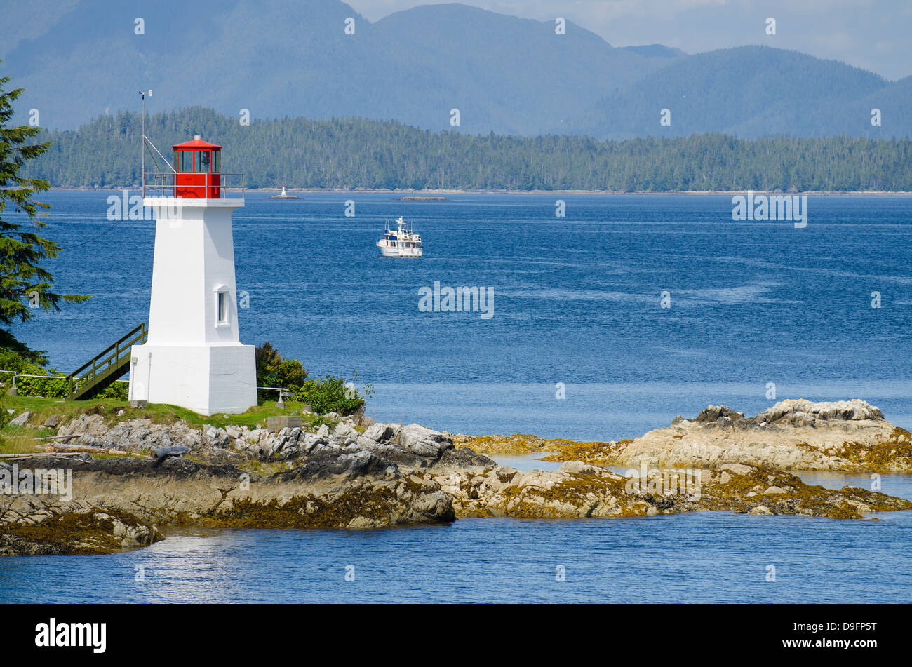 Dryade Punkt Leuchtfeuer, Bella Bella, Inside Passage, British Columbia, Kanada Stockfoto