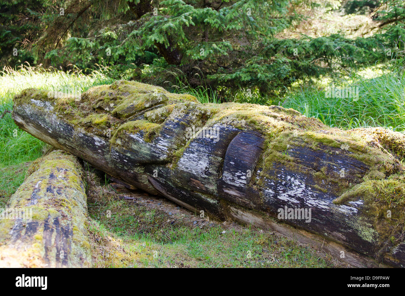 Skedans (Koona Llnagaay) (Koona Llnaagay) antike Stätte in Haida Gwaii (Queen Charlotte Islands), Britisch-Kolumbien, Kanada Stockfoto