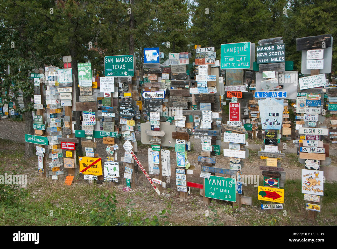 Sign Post Forest, Watson Lake, Yukon, Kanada Stockfoto