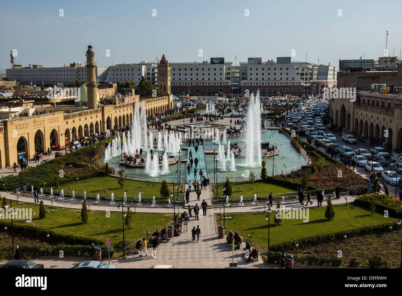 Blick von der Zitadelle in Erbil (Hawler) über den Basar, Hauptstadt von Kurdistan-Irak, Irak, Naher Osten Stockfoto