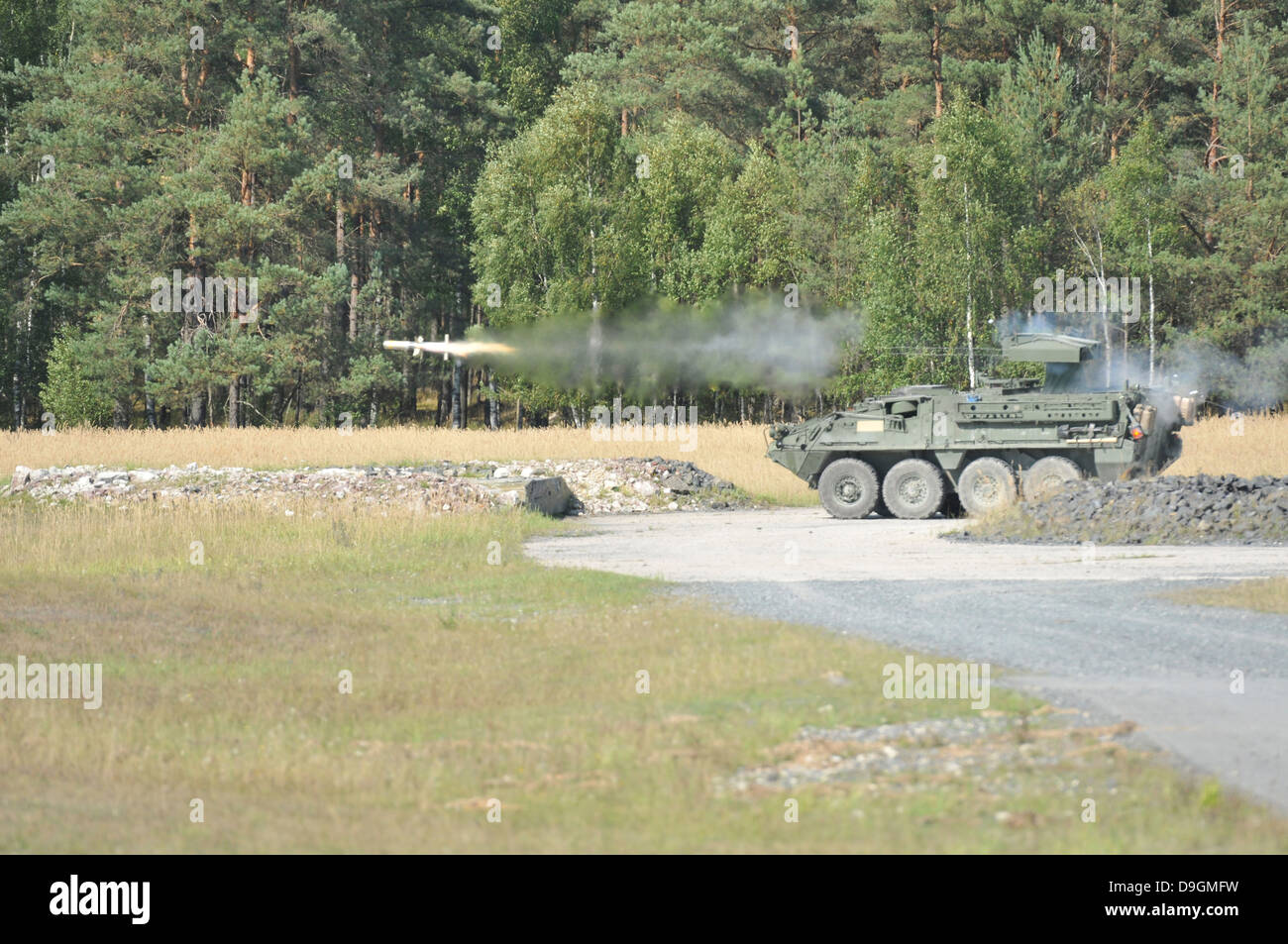29. August 2012 - feuern Soldaten eine TOW-Raketen während einer Reihe Mission am Truppenübungsplatz Grafenwöhr. Stockfoto