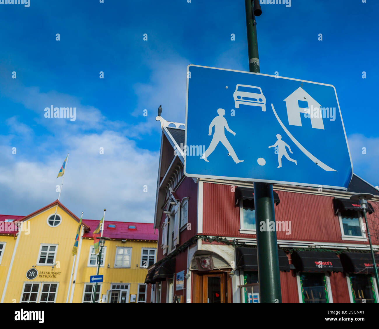 Nachbarschaft Zeichen, Reykjavik, Island Stockfoto