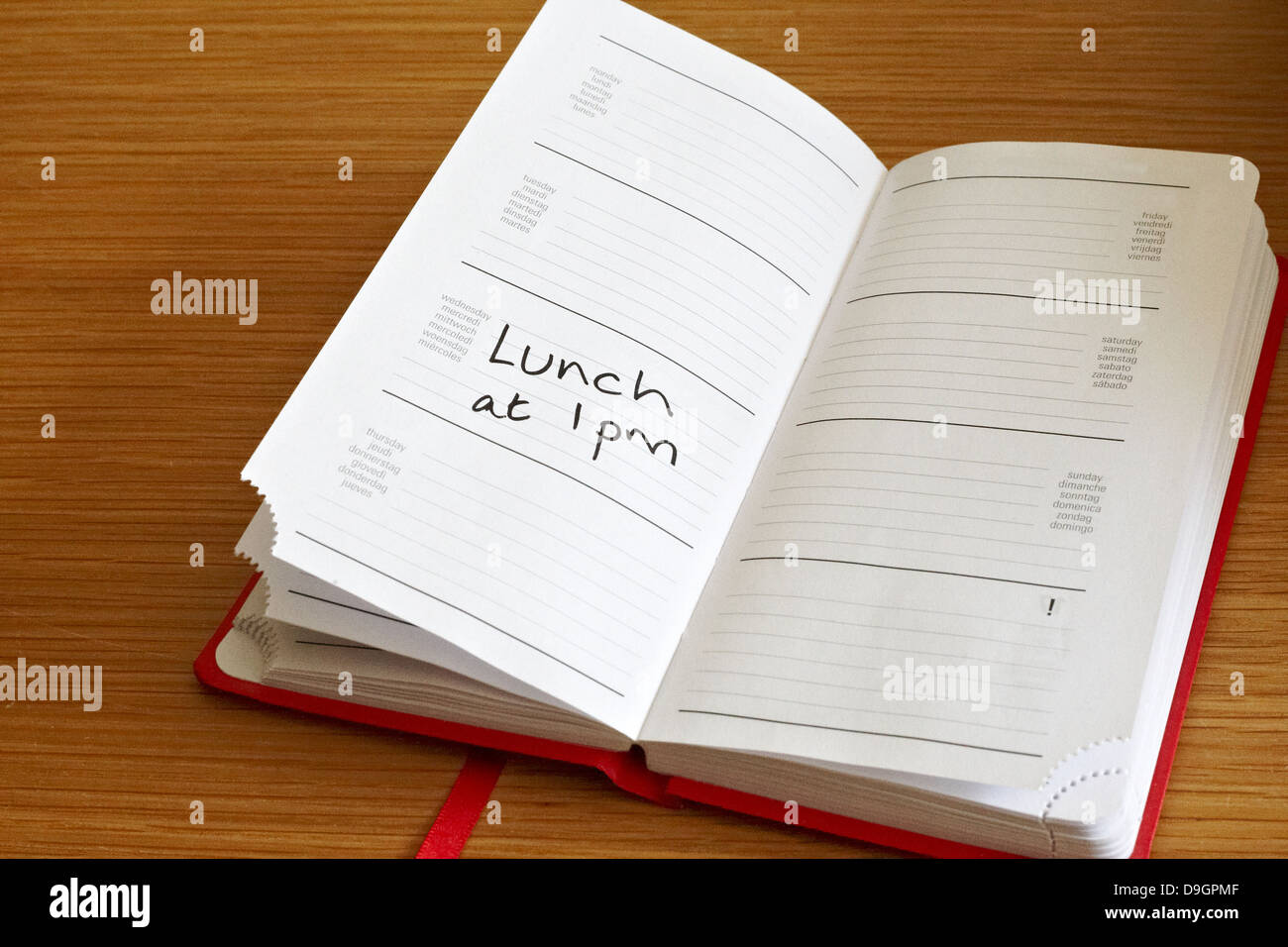 Generische Tagebuch zeigt Mittagessen Termin Stockfoto