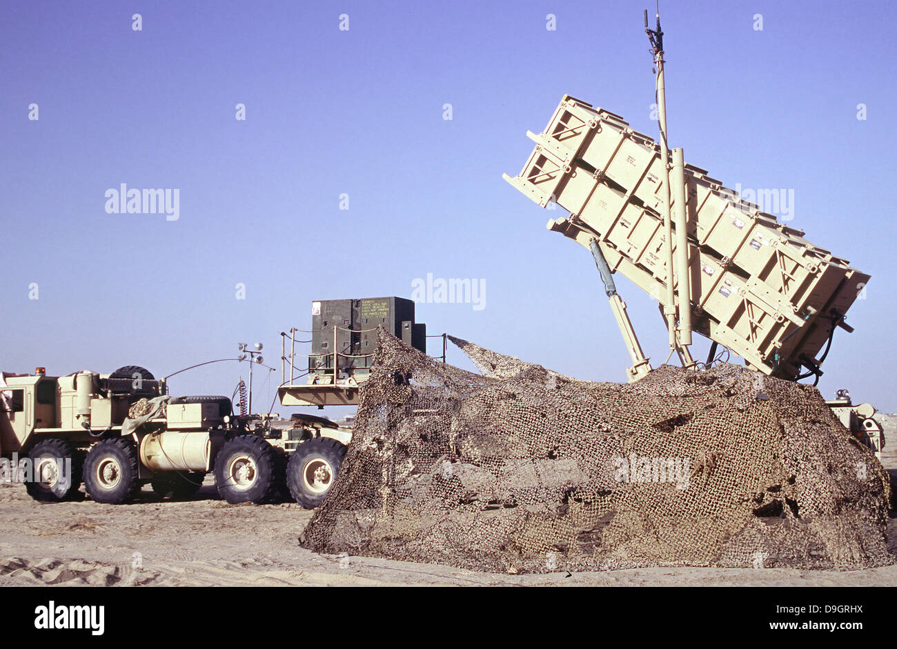 Ein US-Armee Patriot Boden-Luft-M901 Raketenwerfer in Kuwait. Stockfoto