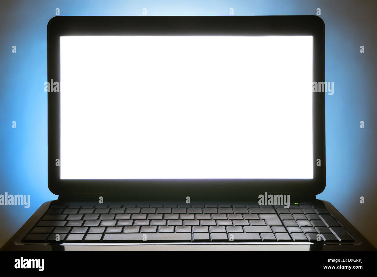 schwarzer Laptop schwarzer Bildschirm und keine Tastatur Zeichen Stockfoto