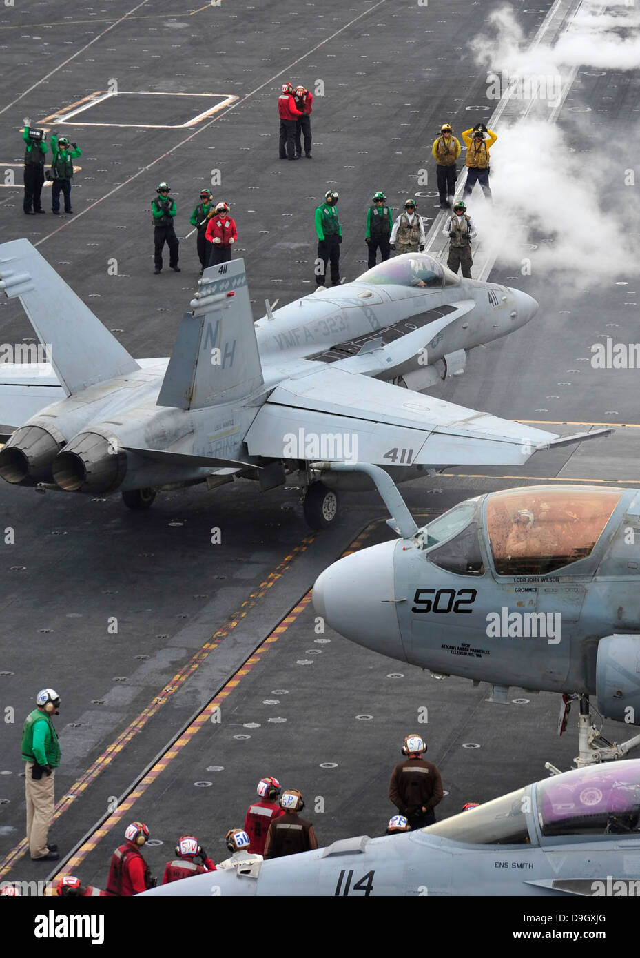 USS Nimitz führt Flugbetrieb. Stockfoto