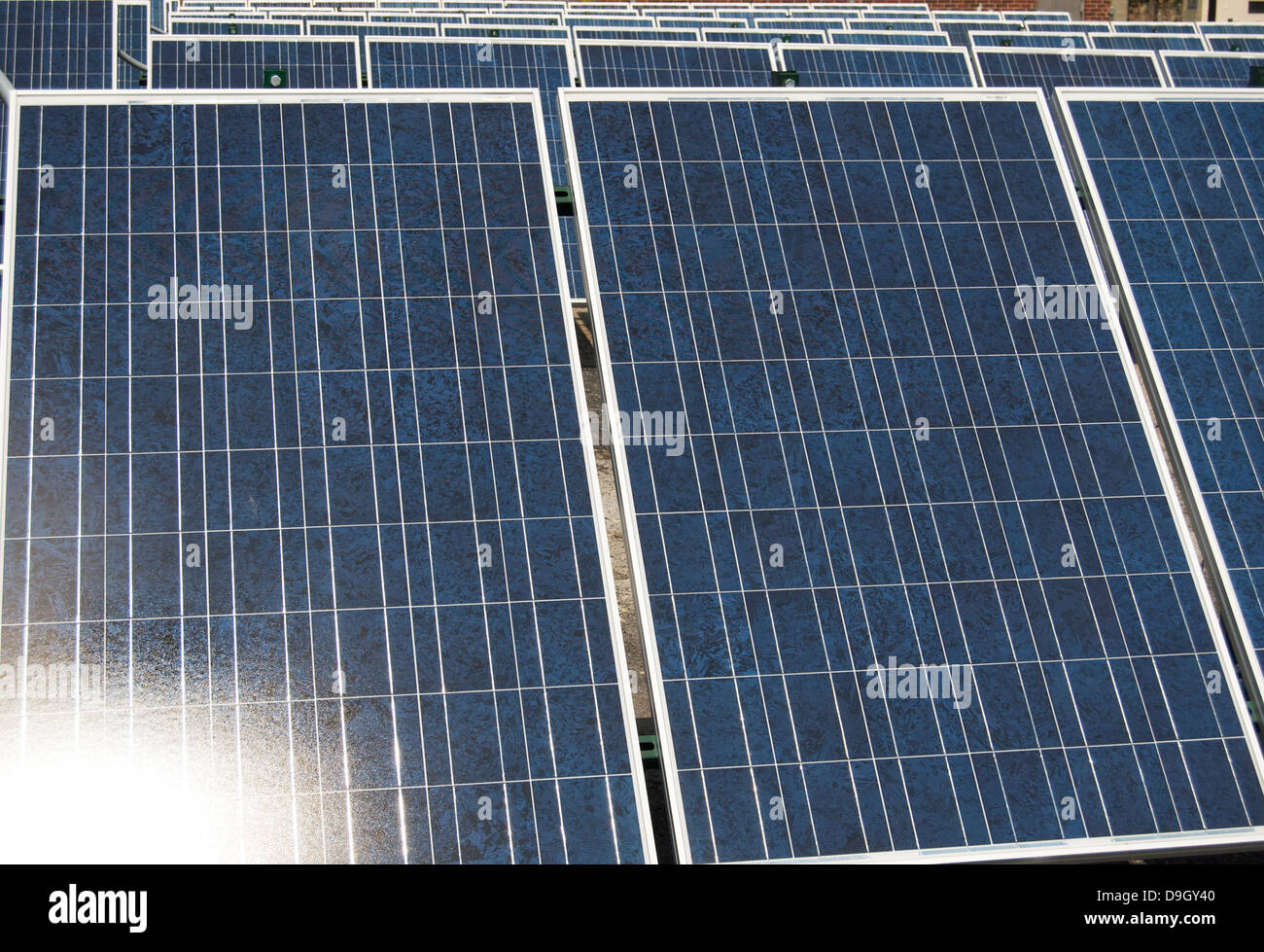 Solarmodule im Sonnenlicht Stockfoto