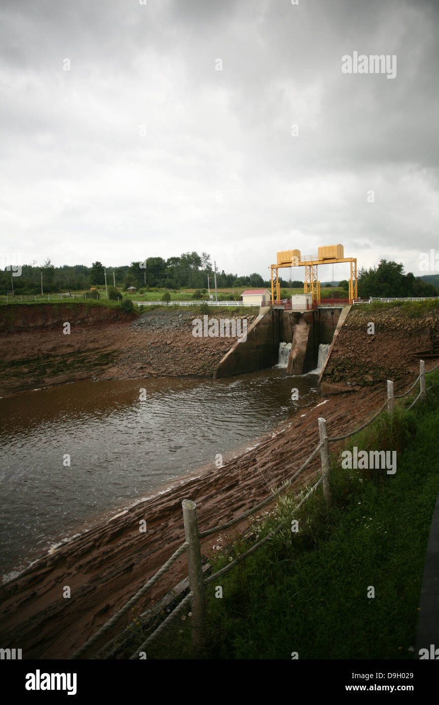 Die Shepody Gezeiten Talsperre in New Brunswick. Stockfoto