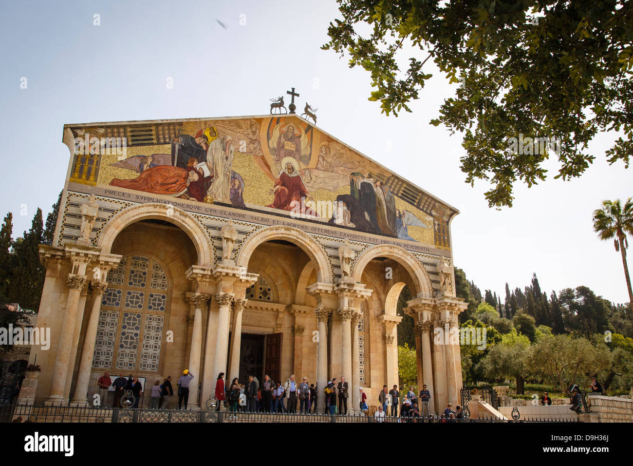 Die Basilika von der Qual oder die Kirche aller Nationen im Garten von Gethsemane, Jerusalem, Israel. Stockfoto
