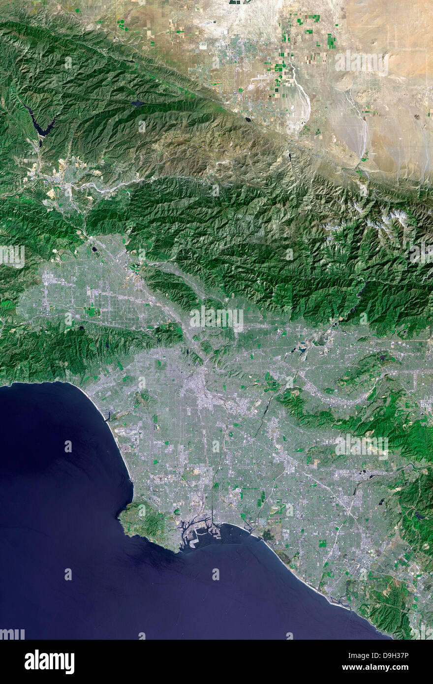 Satellitenansicht von Los Angeles, Kalifornien und Umgebung. Stockfoto