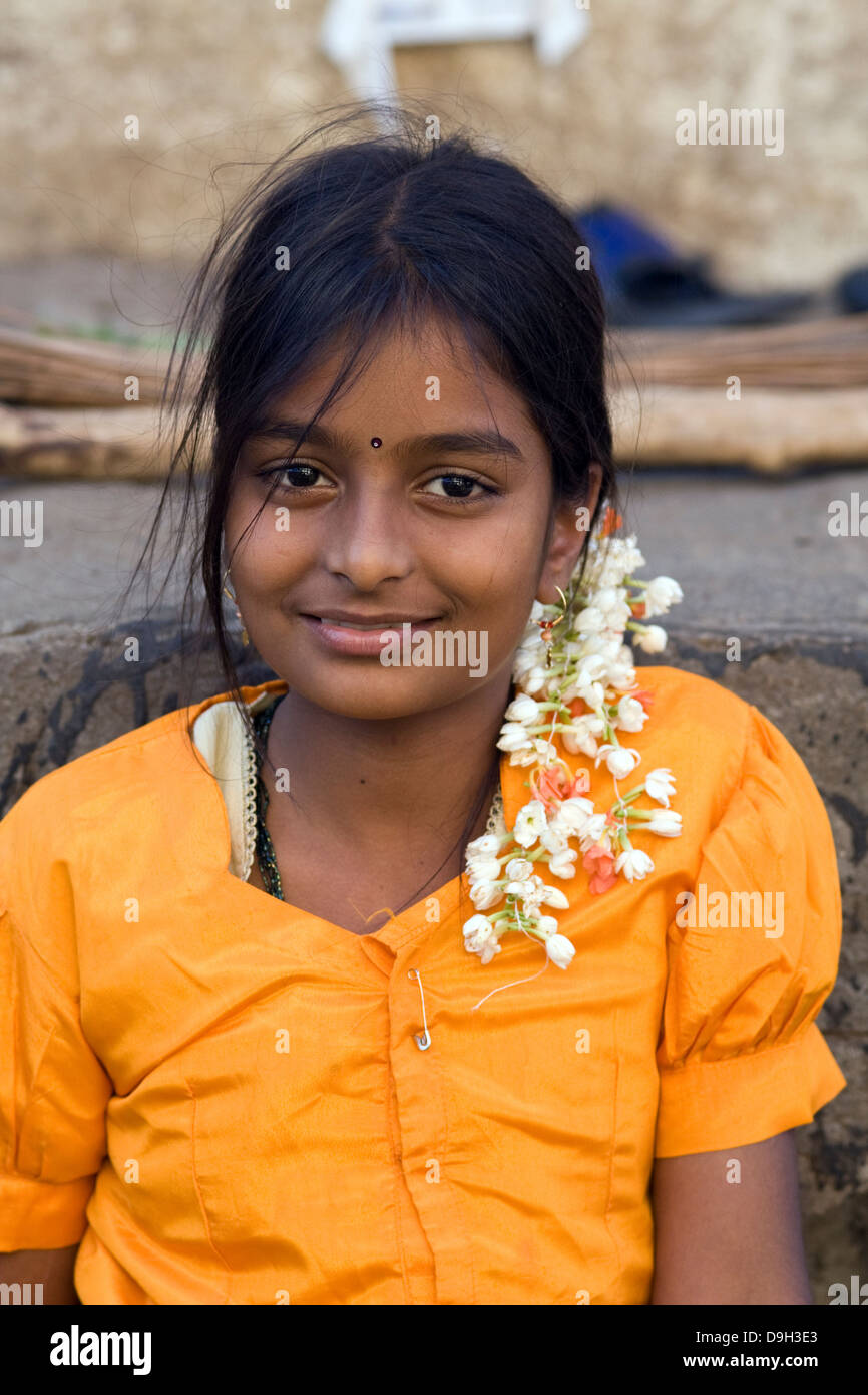 Asien, Indien, Karnataka, Mysore, Porträt eines indischen Mädchen Stockfoto