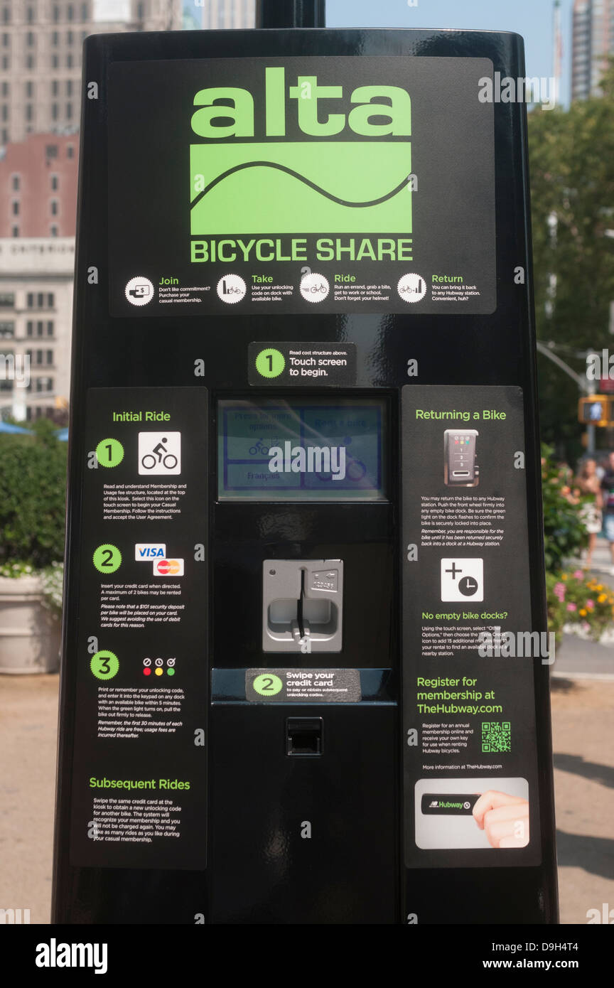 New York, NY - 14 September 2011 Alta Bikeshare Kiosk auf einer Pressekonferenz am CitiBike Fahrrad Anteil angezeigt Stockfoto