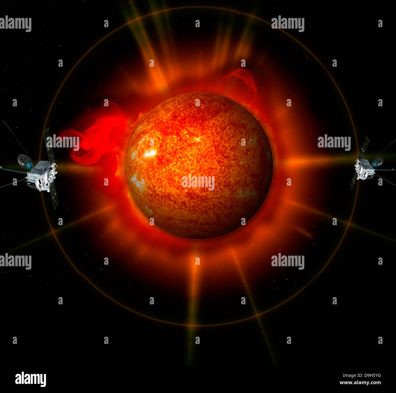 Eine künstlerische Konzept des Stereo-Satelliten rund um die Sonne. Stockfoto