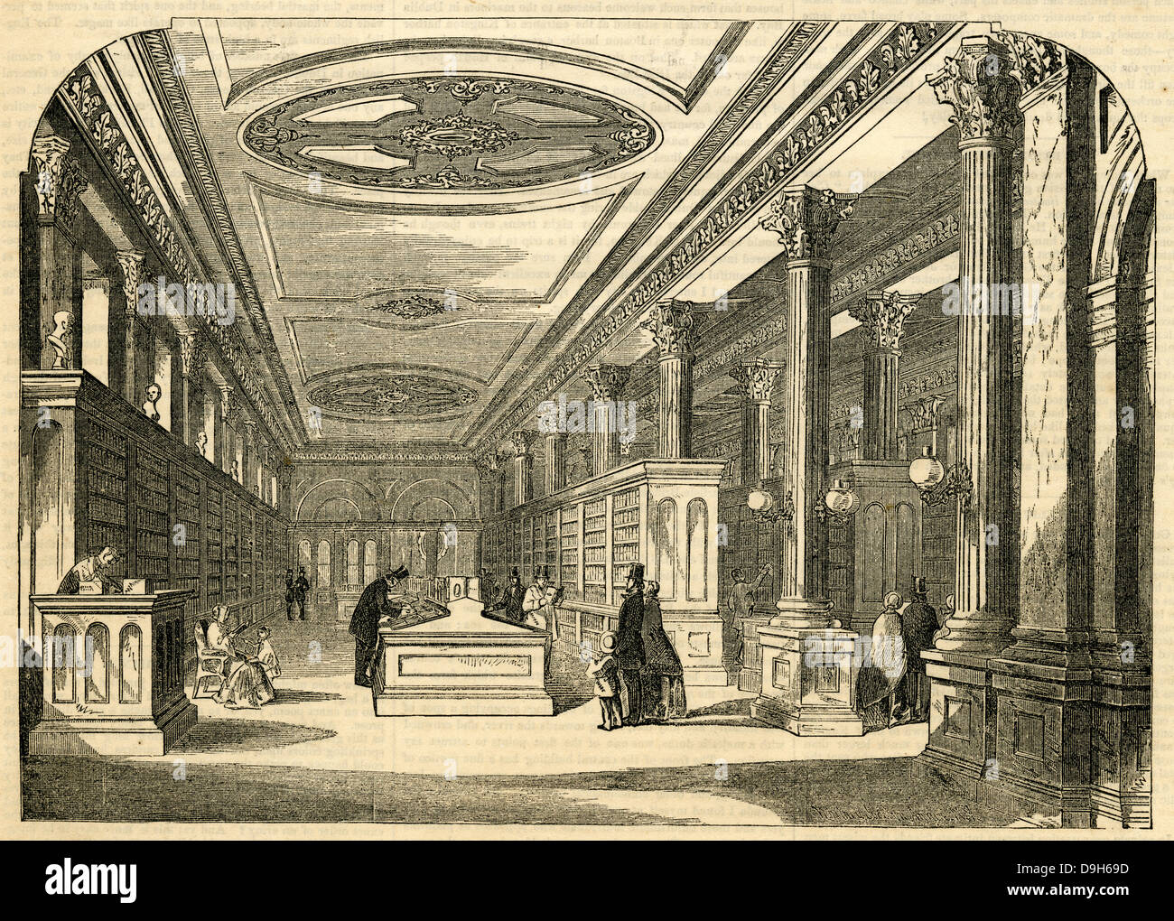1854-Gravur, innere Ansicht der Grundsatz Vertrieb-Raum D. Appleton & Co. Buchhandlung, 346 und 348 Broadway, New York. Stockfoto