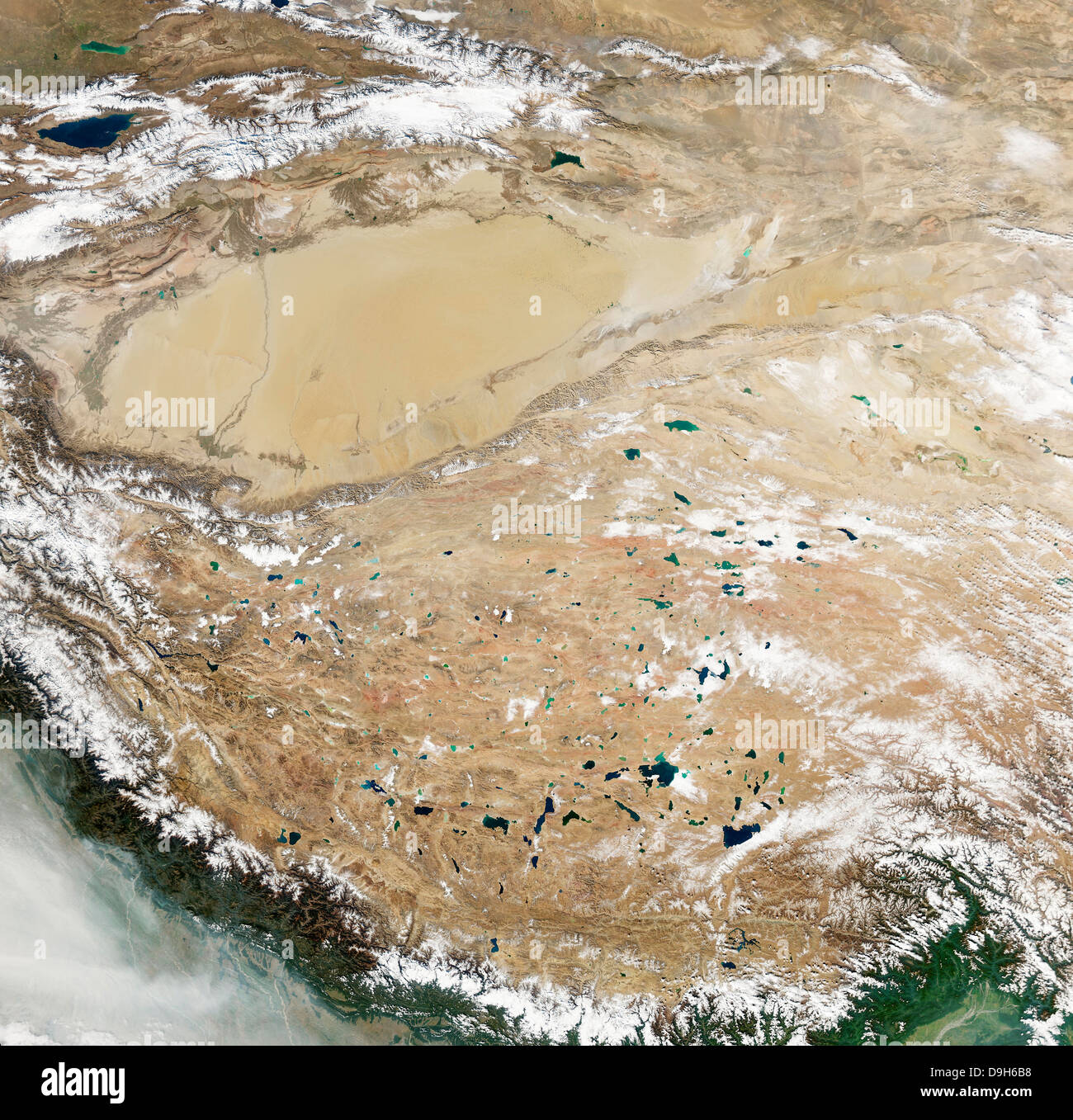Satelliten-Ansicht des tibetischen Plateaus. Stockfoto