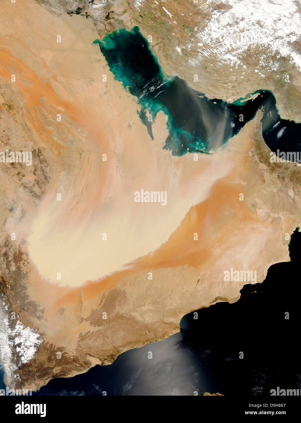 Satelliten-Ansicht ein Sandsturm in Saudi Arabien. Stockfoto