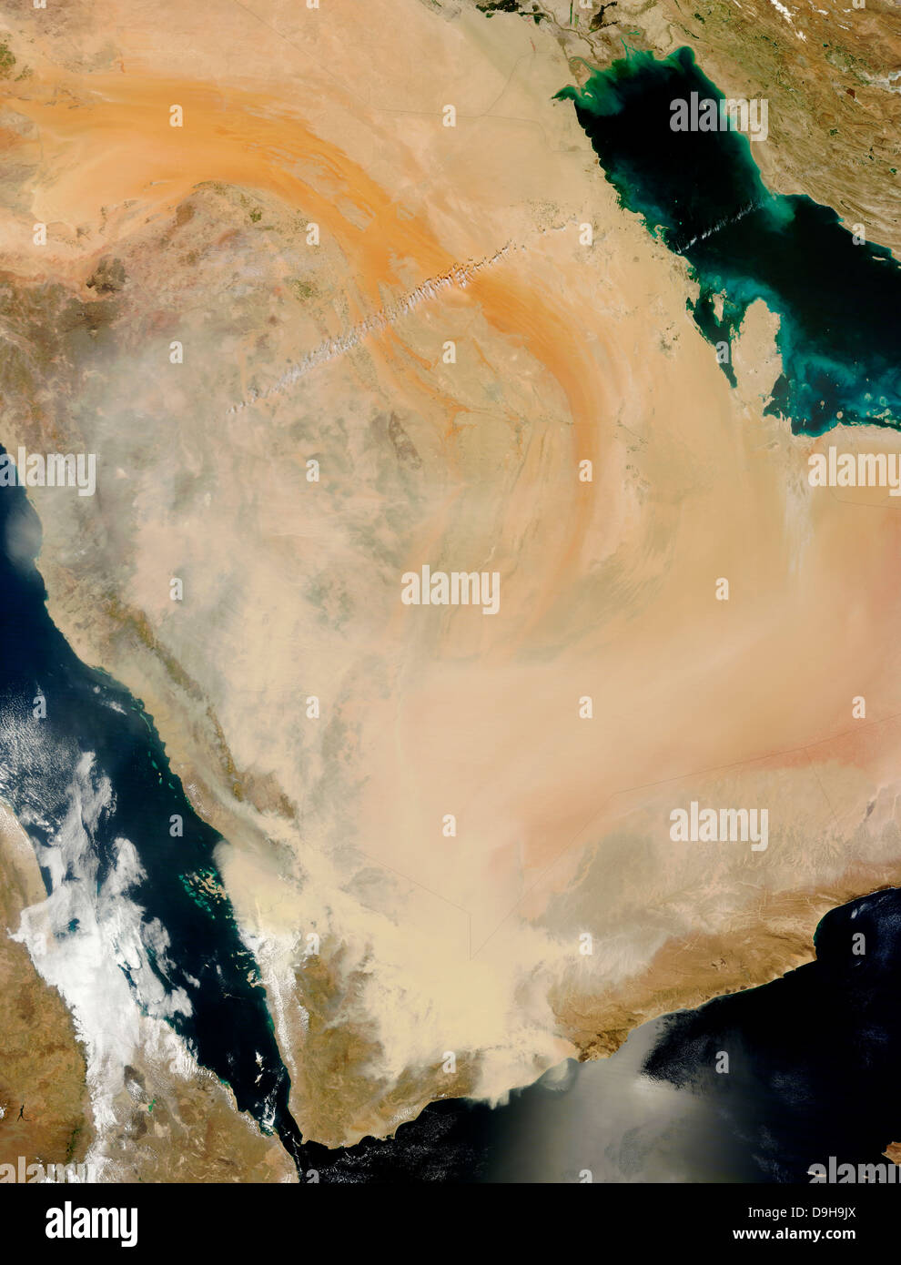 27. März 2011 - Satellitenansicht von einem Sandsturm in Saudi Arabien. Stockfoto