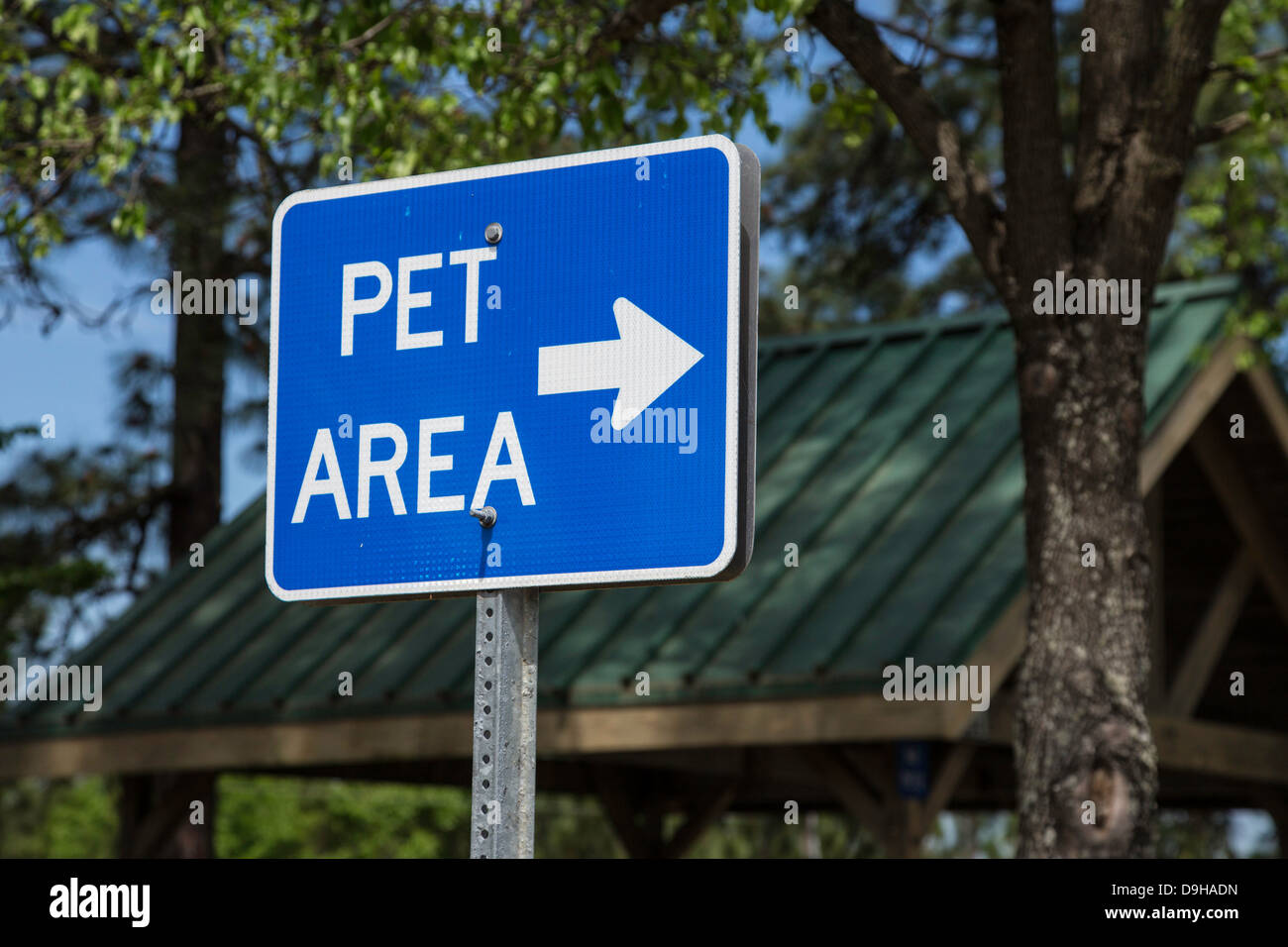 Haustierbereich Schild, Autobahn Raststätte, USA Stockfoto