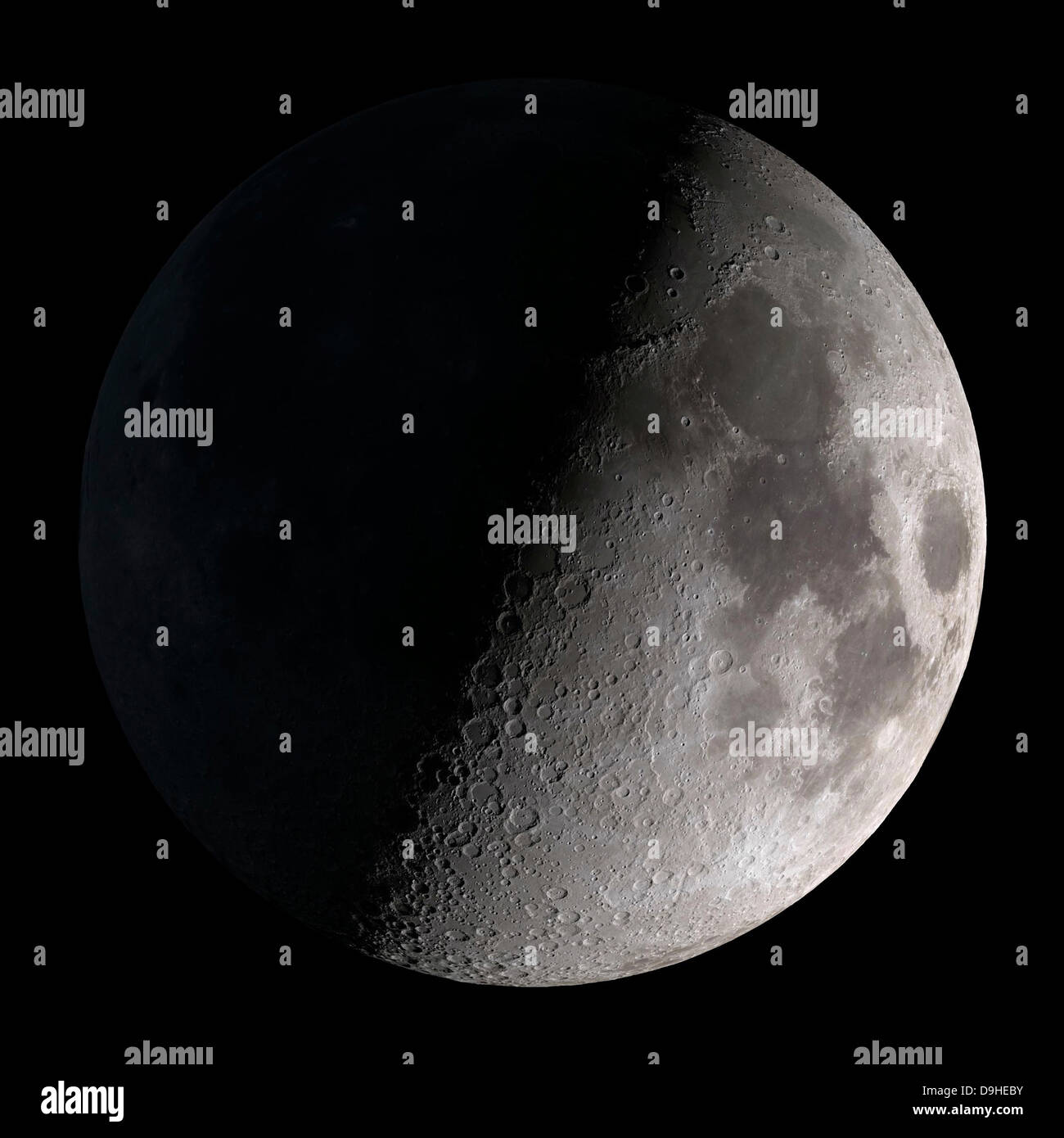 Mond im ersten Viertel. Stockfoto