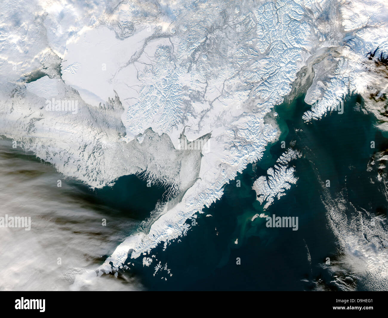 Satellitenansicht der südwestlichen Alaska. Stockfoto