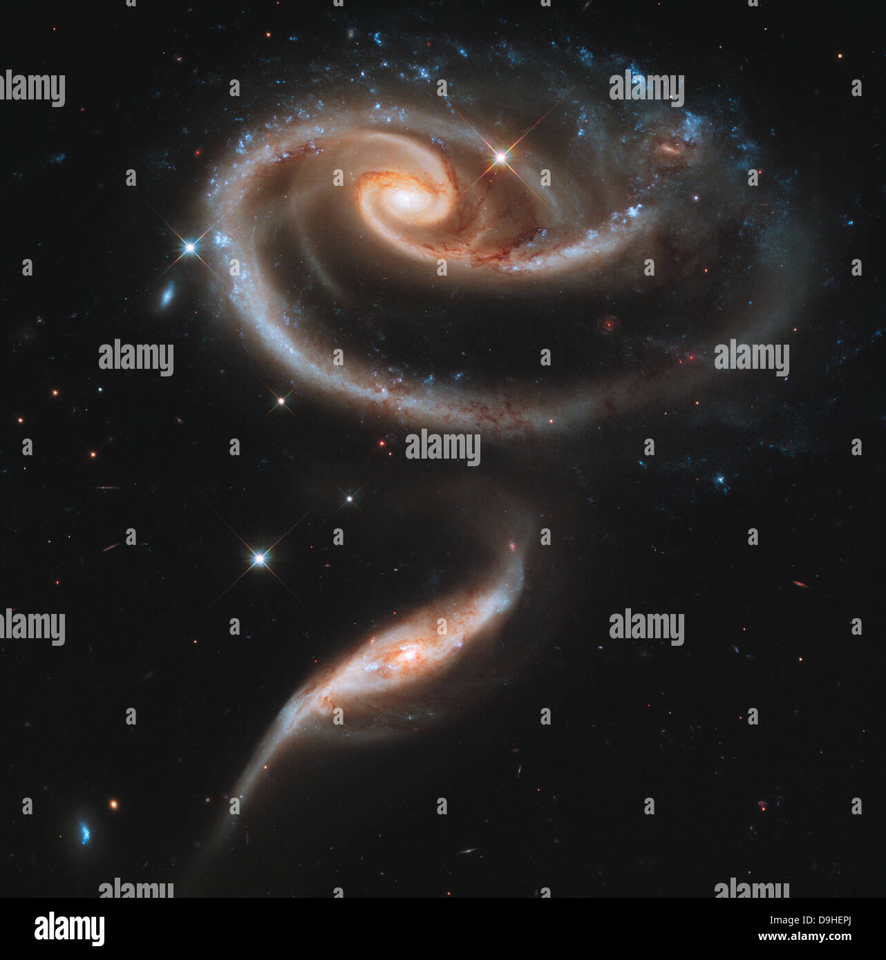 ARP-273 wechselwirkenden Galaxien in der Andromeda. Stockfoto