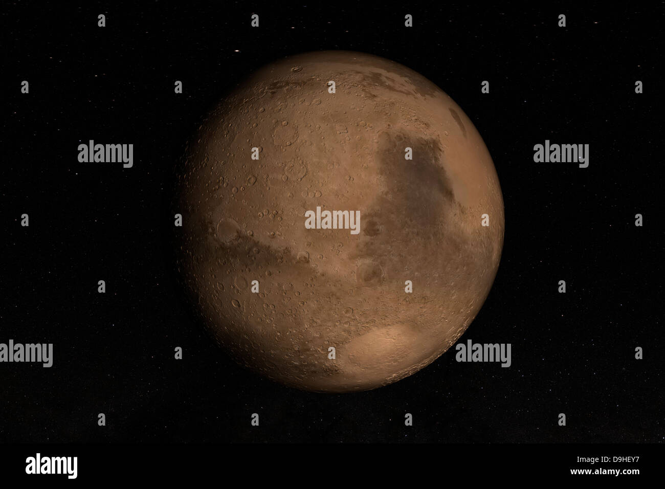 Planet Mars. Hellas-Becken im unteren rechten Teil des Bildes zu sehen. Stockfoto