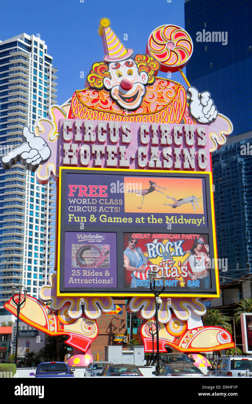 Las Vegas Nevada, The Strip, South Las Vegas Boulevard, Circus Circus Hotel Casino, Schild, Clown, NV130328010 Stockfoto