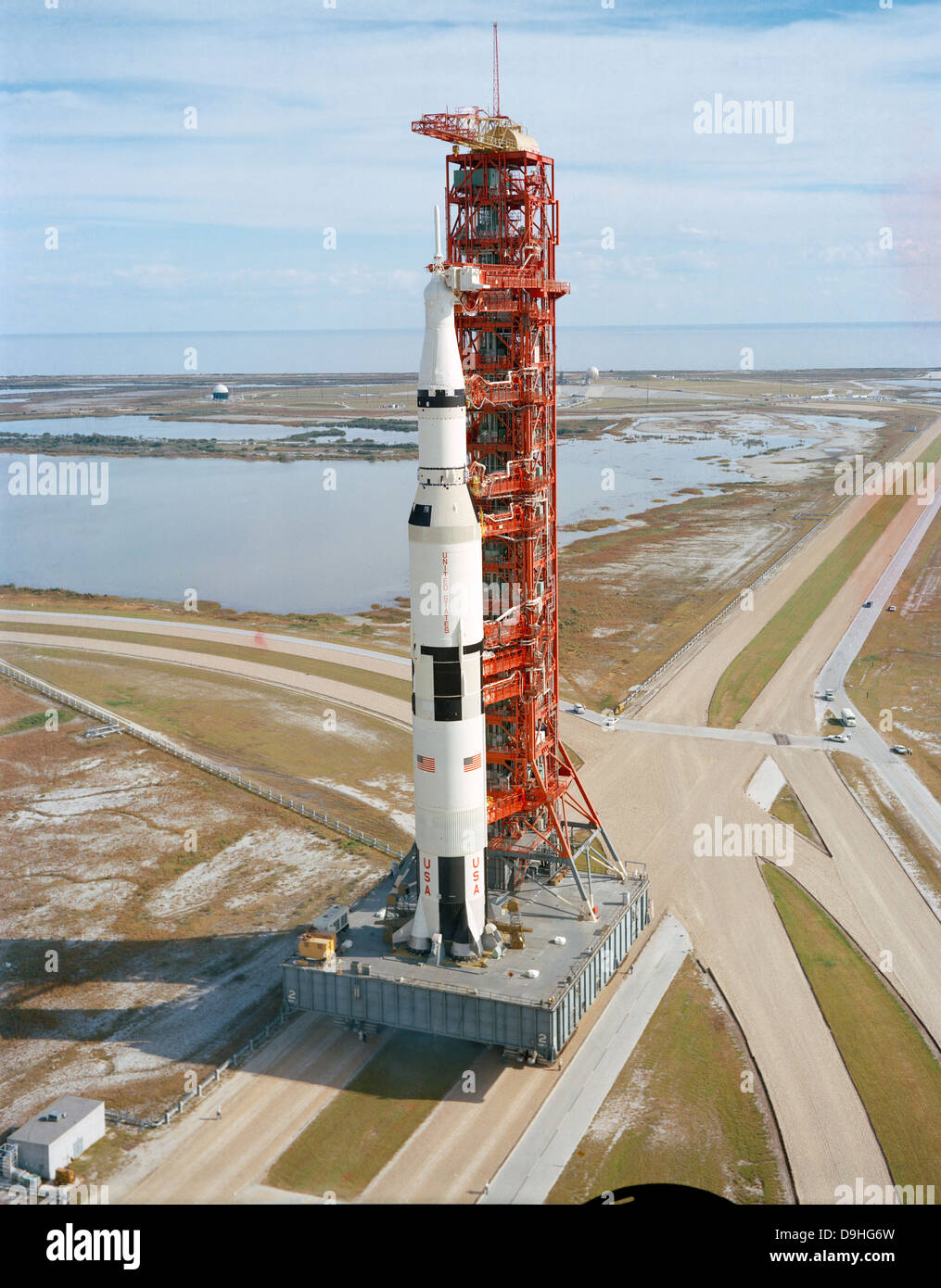 Vogelperspektive auf das Raumfahrzeug Apollo 14. Stockfoto