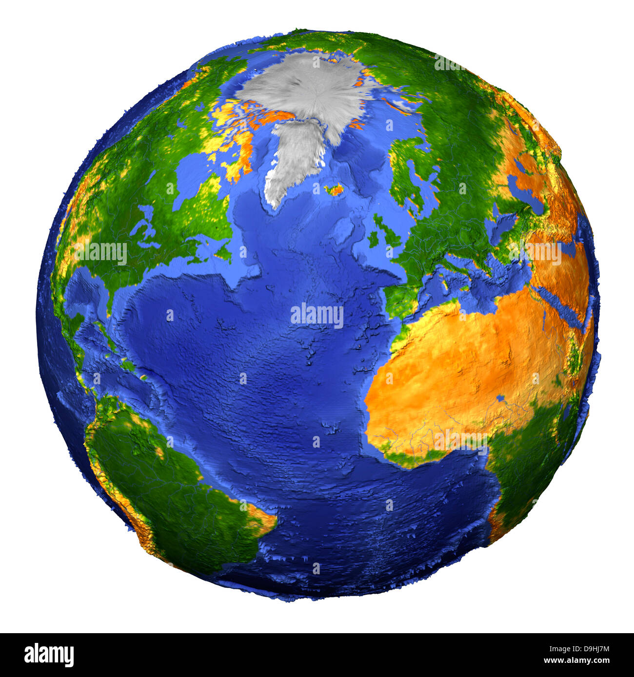 Gesamtansicht der Erde aus AVHRR und topografische Daten abgeleitet. Stockfoto