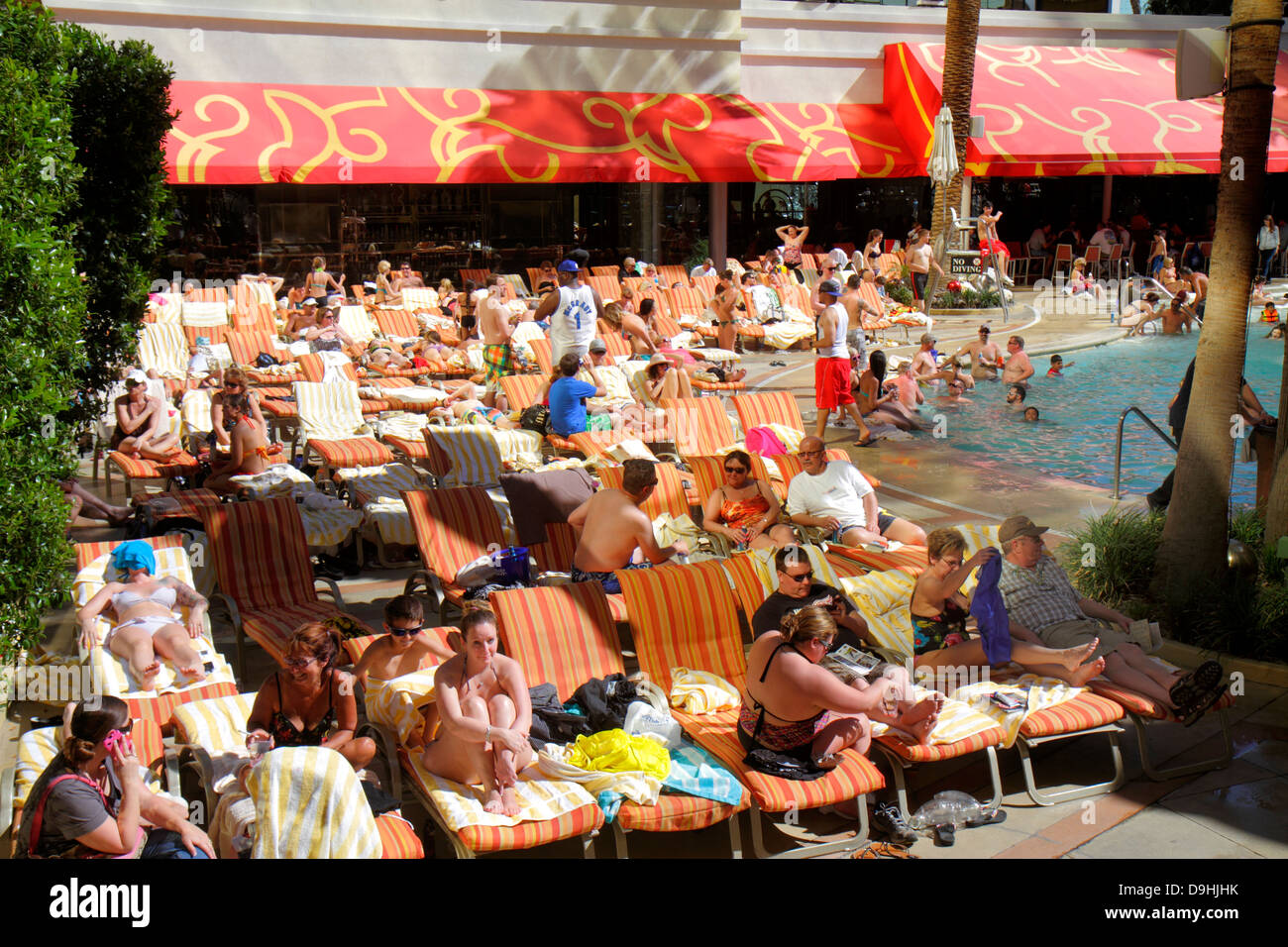 Las Vegas Nevada, Downtown, Golden Nugget Hotel & Casino, Hotelhotels, Unterkunft Inn Motel Motels, Swimmingpool, Liegestühle, Gäste, Sonnenbaden, Besucher tr Stockfoto