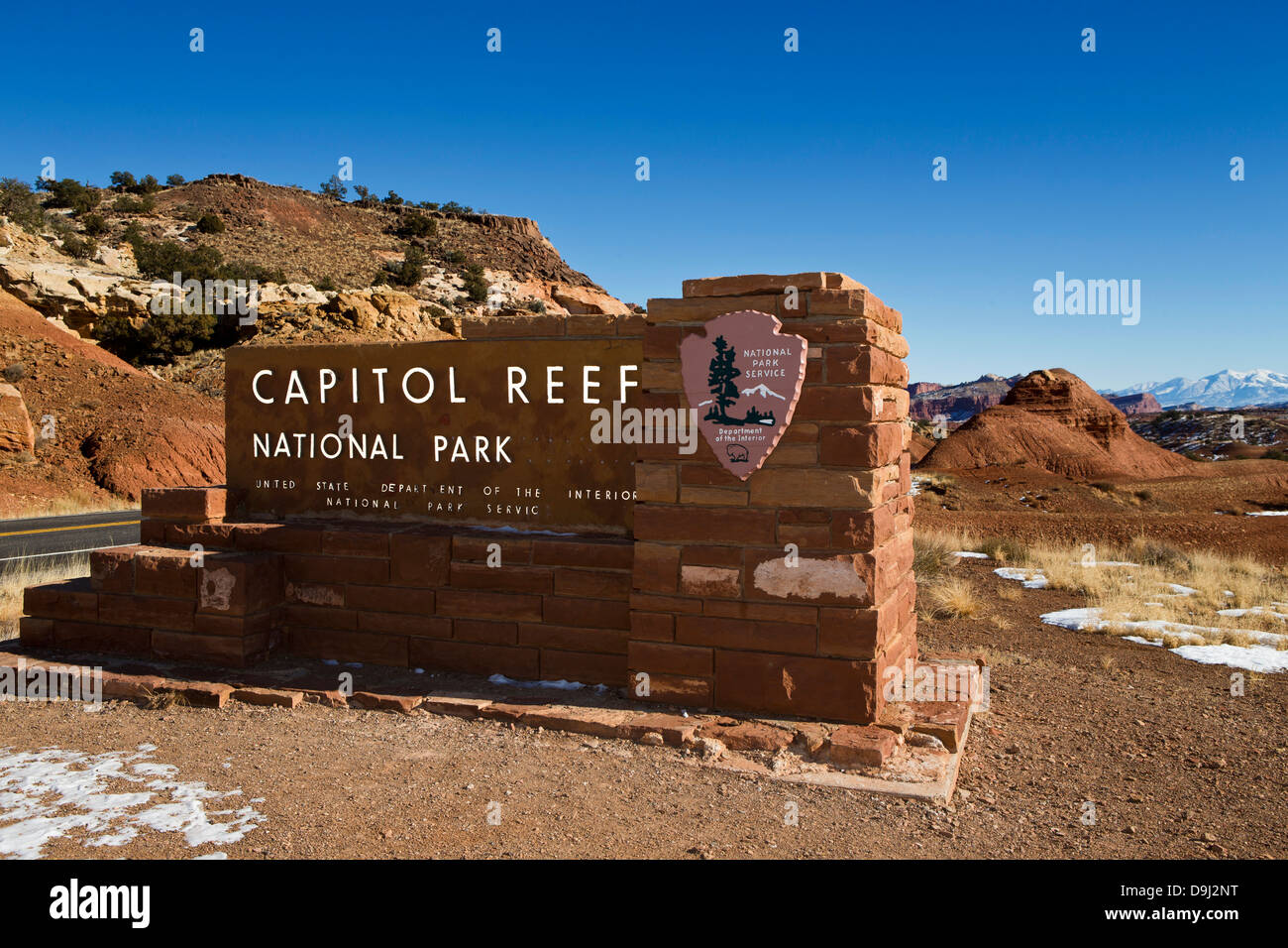 National Park Service Willkommensschild, Capitol Reef National Park, Utah, Vereinigte Staaten von Amerika Stockfoto