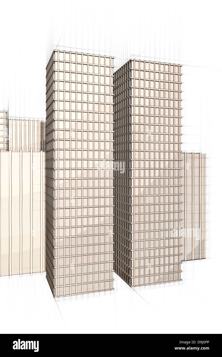 Architektur-Skizze von zwei großen Wolkenkratzern in den Abend Stockfoto