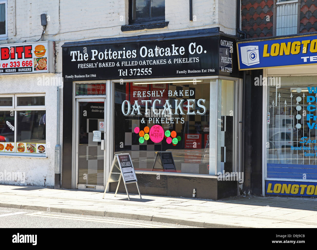 Eine North Staffordshire Oatcake Shop Longton Stoke-on-Trent Töpfereien North Staffordshire England UK Stockfoto