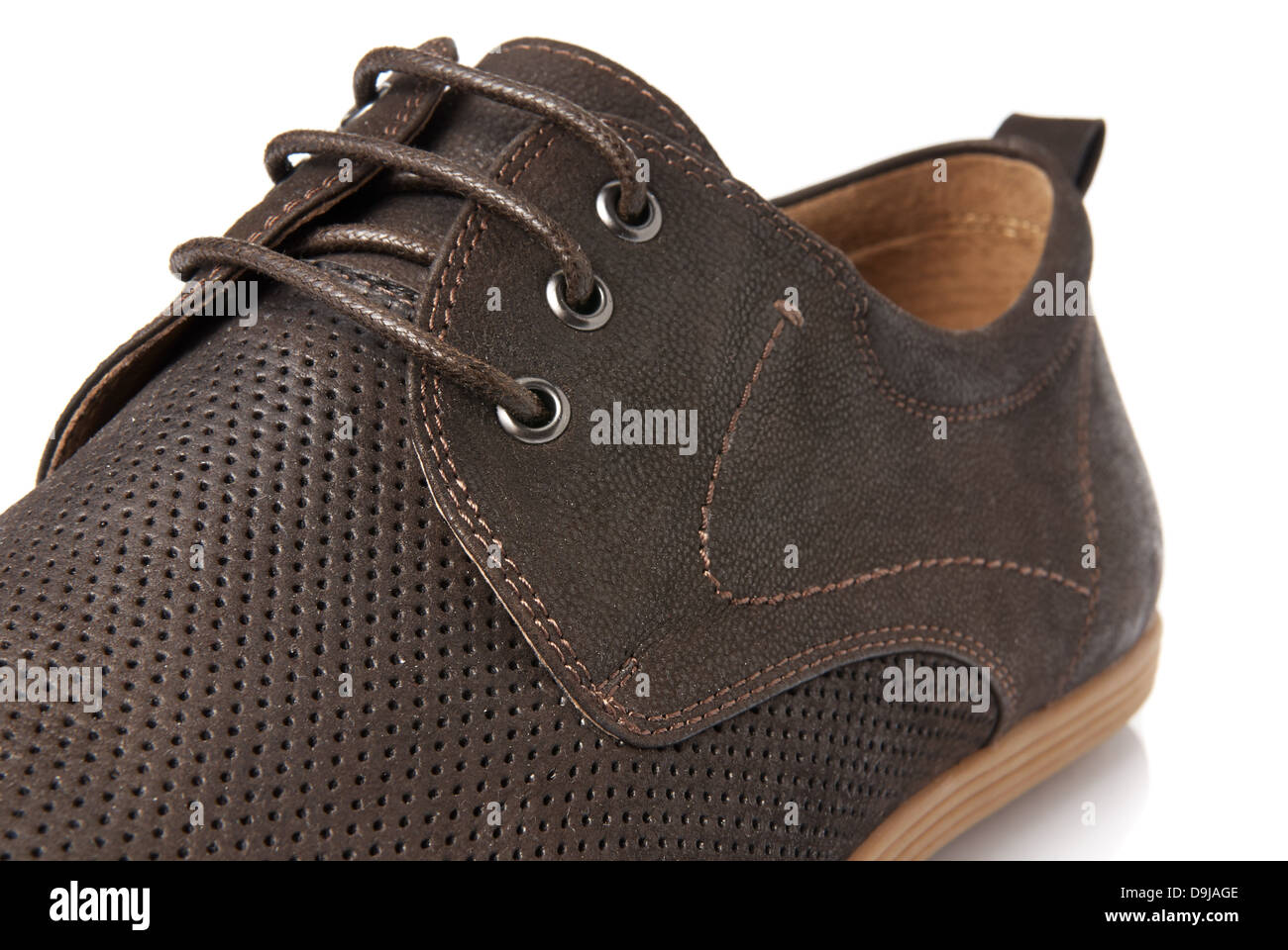 Studioaufnahme von Braun Herren Schuh auf weißem Hintergrund. Stockfoto