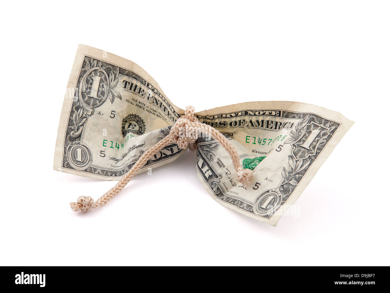 US-Dollar gebunden in Bindfäden mit Beschneidungspfad Stockfoto