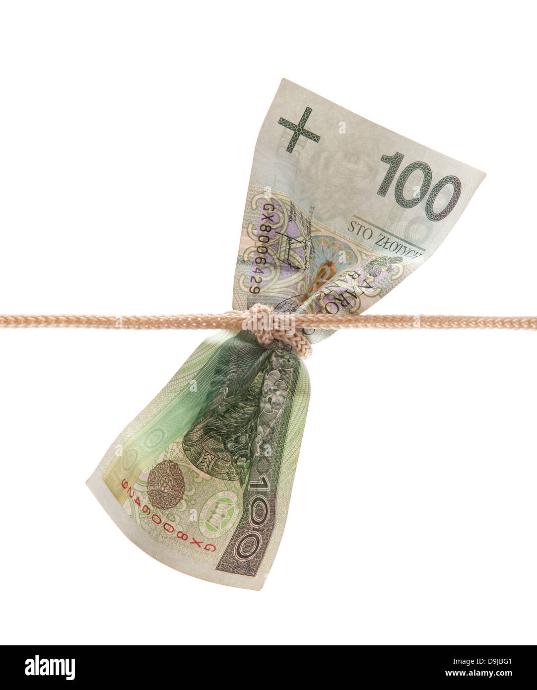 Polnische Geld gebunden in Bindfäden mit Beschneidungspfad Stockfoto