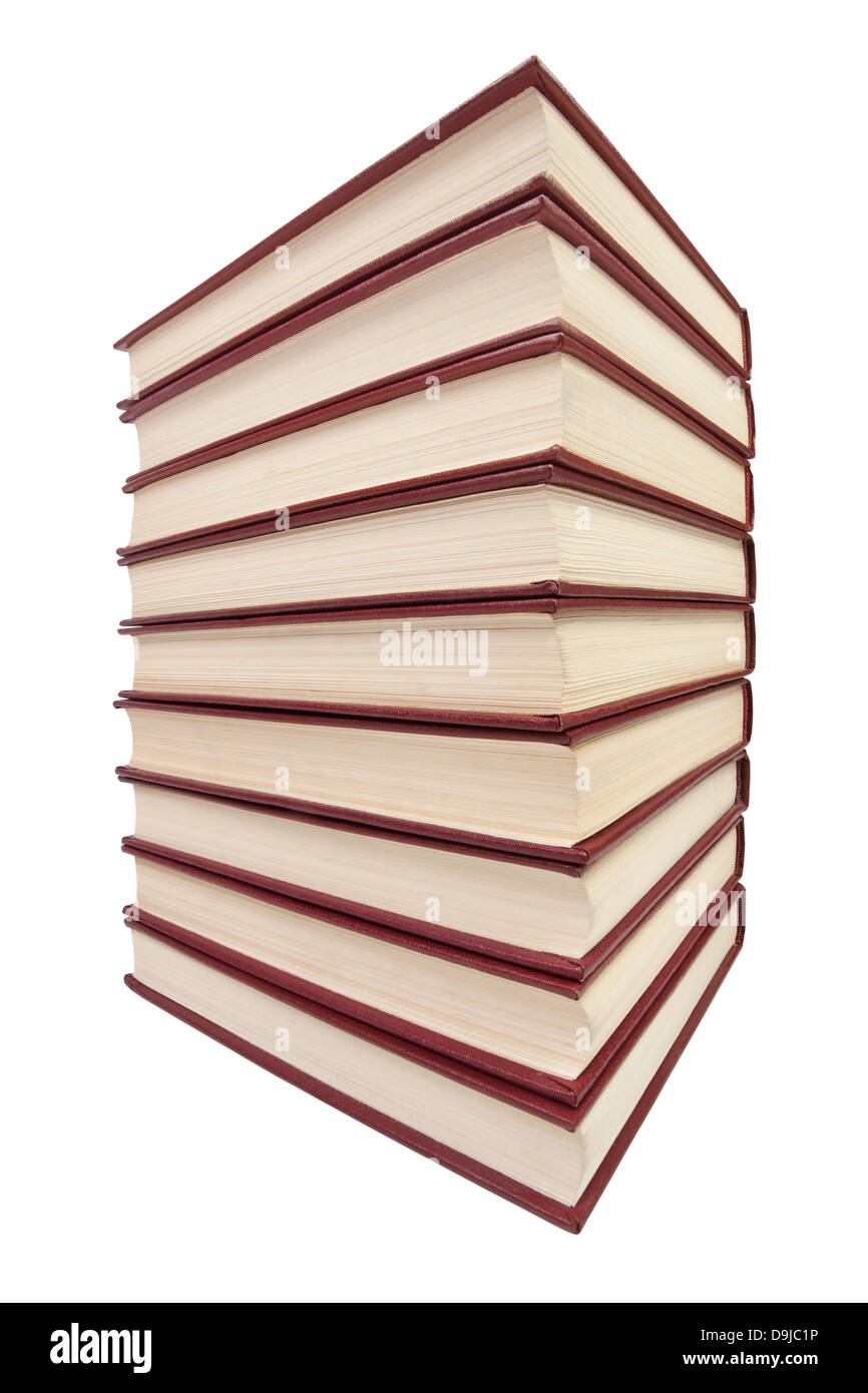 Bücher Stapeln auf weißem Hintergrund rot Stockfoto