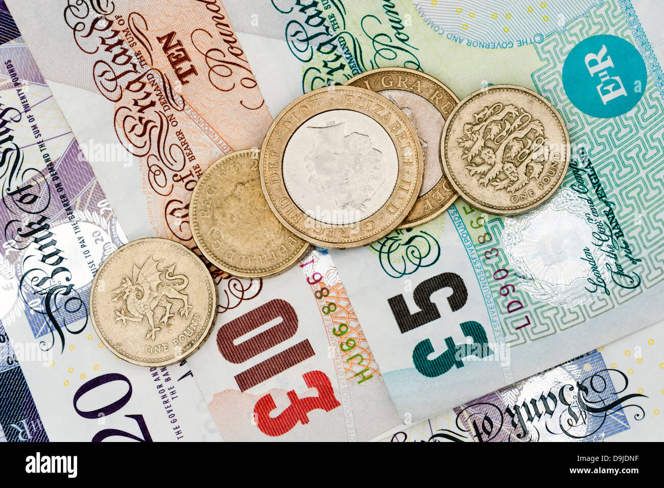 Geld Münzen Cash Pfund UK. Stockfoto
